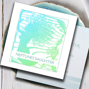 Carte De Visite Carré Sirène Whimsique Et Vagues Océaniques