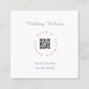 Carte De Visite Carré site web de mariage violet rose scan QR circulaire