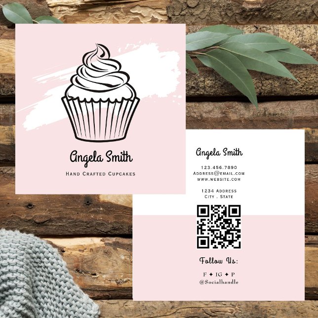 Carte De Visite Carré Site Web Tendance Cupcakes Rose  (Créateur téléchargé)