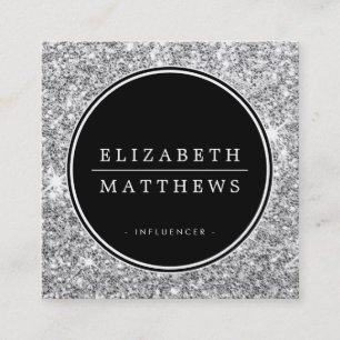 Carte De Visite Carré SOCIAL MEDIA cercle bordure noir argent parties sc