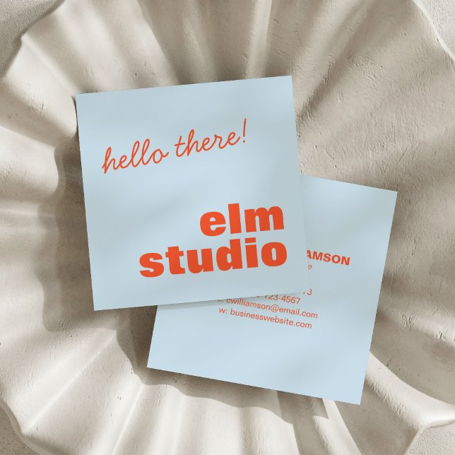 Carte De Visite Carré Soft Blue Orange Hello There Friendly Bold Square (Créateur téléchargé)