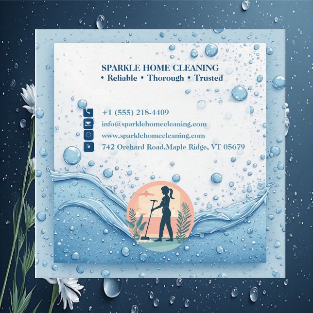 Carte De Visite Carré Soft Blue White Professional Sparkle Cleaning Chic (Soft Blue White Professional Sparkle Cleaning Chic Square Business Card)