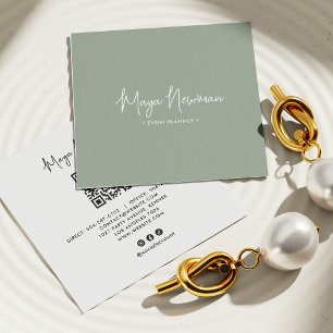 Carte De Visite Carré SOFT SAGE GREEN Modern CHIC Minimal QR Code