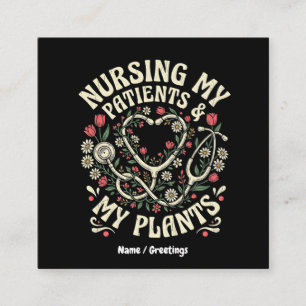 Carte De Visite Carré Soigner Mes Patients & Mes Plantes Rétro Steth Fle