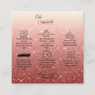 Carte De Visite Carré Soins de gâteaux de Parties scintillant rose moder