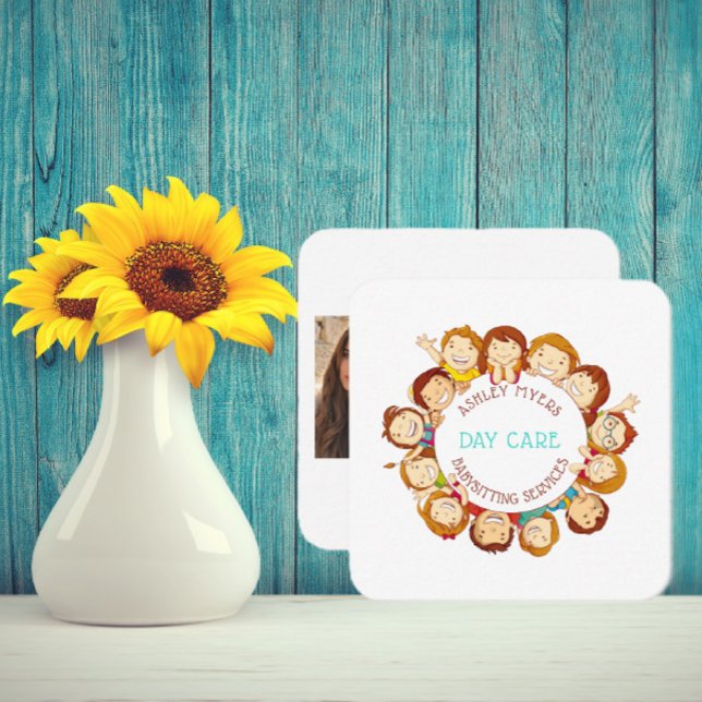 Carte De Visite Carré Soins de jour mignonnes Profil de garde d'enfants  (Créateur téléchargé)