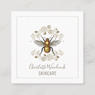 Carte De Visite Carré Soins de la peau Esthétique Abeille d'Or et Rose L