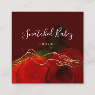 Carte De Visite Carré Soins du corps Sculpture QRCODE Rose Burgund Rouge