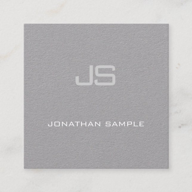 Carte De Visite Carré Sophistiqué Sleek Monogrammed Premium Grey Plain (Devant)