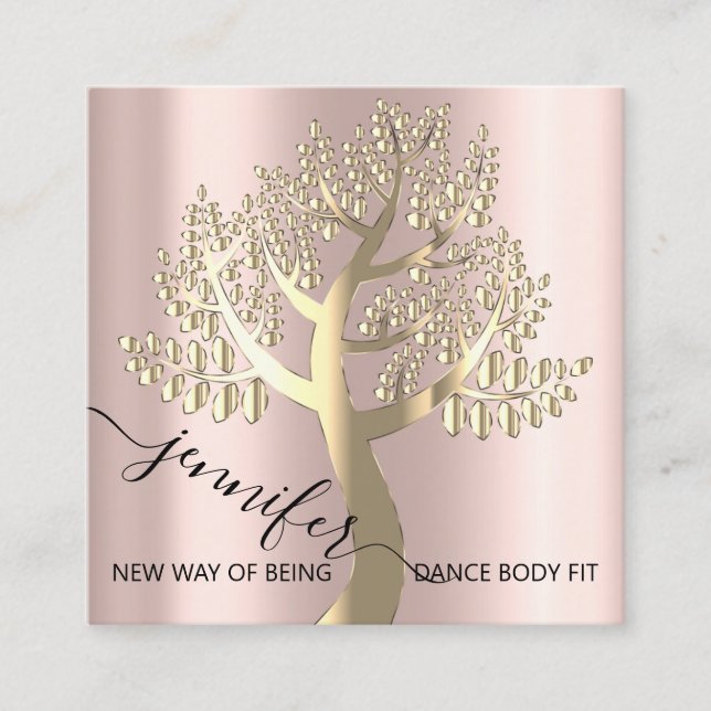 Carte De Visite Carré Spa De Bien-Être Couch QRCODE Rose Arbre De Vie (Devant)