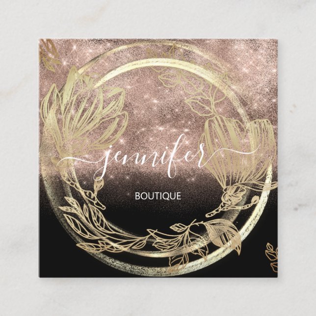 Carte De Visite Carré Spa professionnel Frame Floral Gold Rose (Devant)