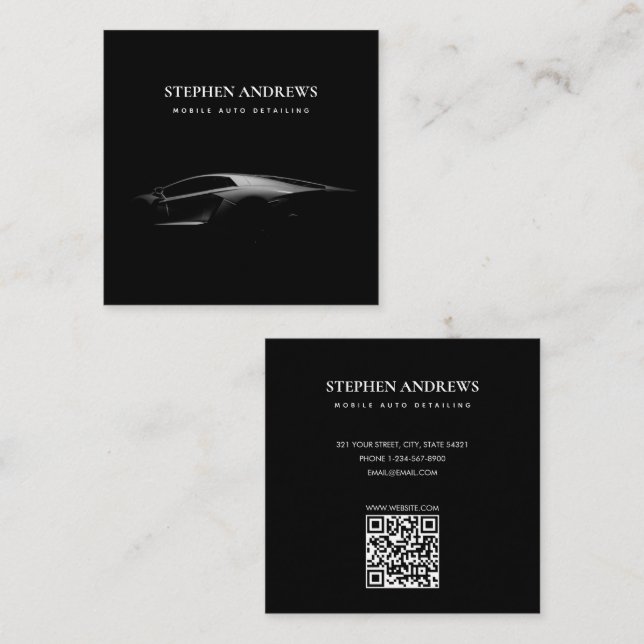 Carte De Visite Carré Sports Auto Détail Nettoyage de voiture Réparation (Devant / Derrière)