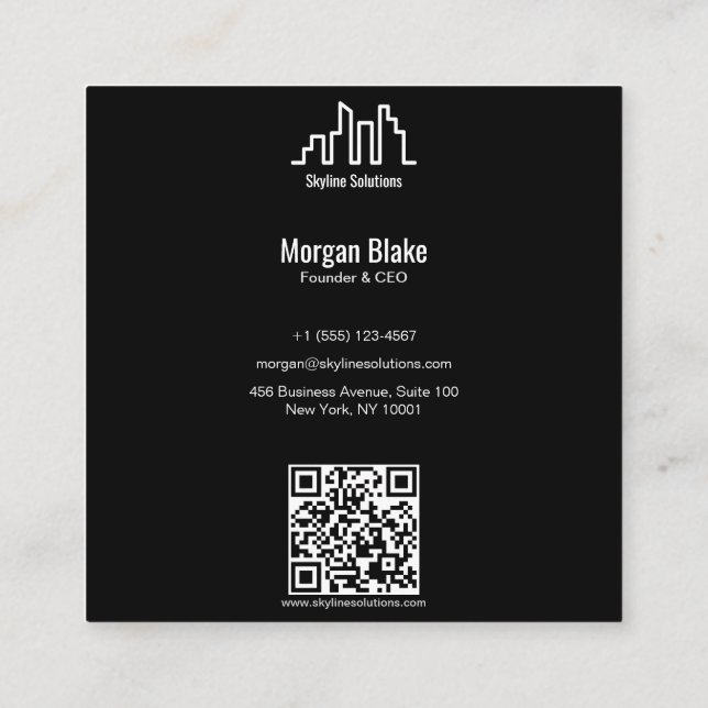 Carte De Visite Carré Square Business Card with Minimalist Dark Design (Dos)