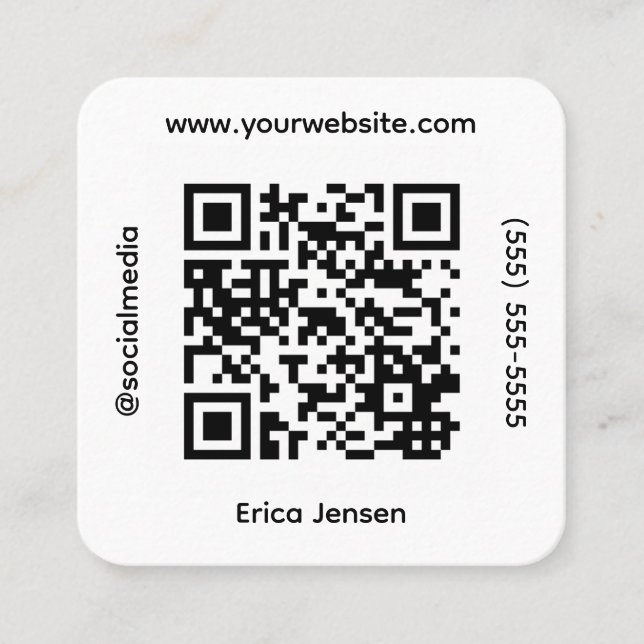 Carte De Visite Carré Square QR Social Media Contact (Devant)