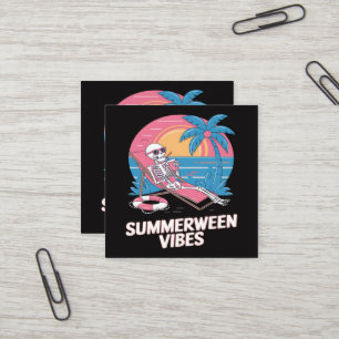 Carte De Visite Carré Squelette de vacances d'été de Summerween plage dr