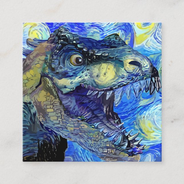 Carte De Visite Carré Starry Night Tyrannosaurus Rex Dinosaur Modèle (Devant)