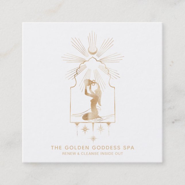 Carte De Visite Carré *~* Stars Golden Goddess Moon Bathing Urn Spa (Devant)