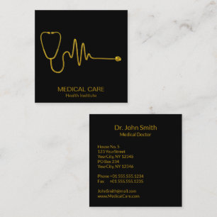 Carte De Visite Carré Stéthoscope de luxe ECG Onde EKG Ligne Or Médical