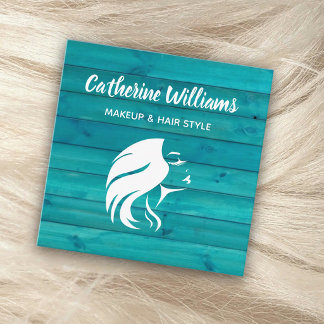 Carte De Visite Carré Style de cheveux de maquillage bleu turquoise en b