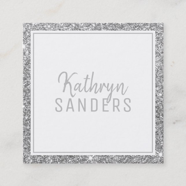 Carte De Visite Carré STYLE MINIMAL simple bordure argent gris parties s (Devant)