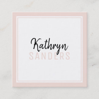 Carte De Visite Carré STYLE MINIMAL simple bordure rose pâle noir