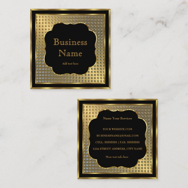 Carte De Visite Carré Style moderne affaires Gold Black Metal Look (Devant / Derrière)