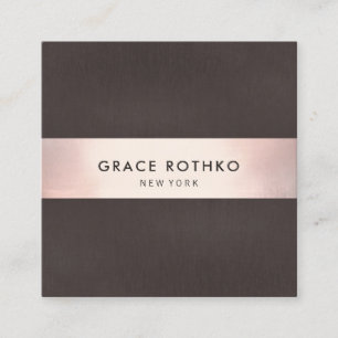 Carte De Visite Carré Style Rose Gold Stripe Brownn Linen
