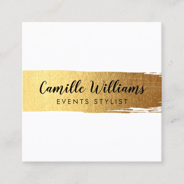 Carte De Visite Carré STYLISATION MINIMAL luxe trait brosse or (Devant)