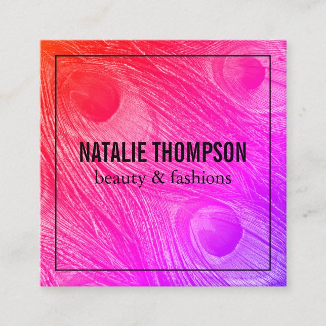 Carte De Visite Carré Stylish Bright Peacock Feathers (Devant)