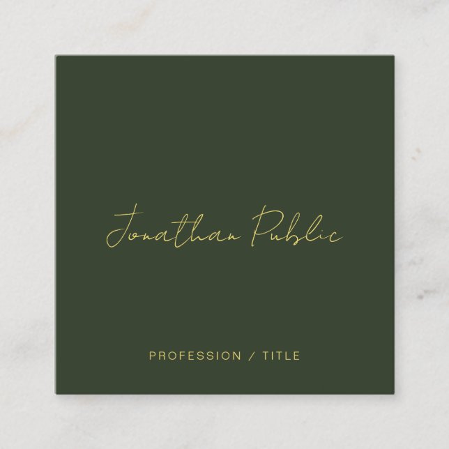 Carte De Visite Carré Stylish Dark Green Calligraphy Gold Text Trendy (Devant)