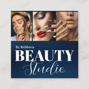 Carte De Visite Carré styliste bleu moderne signature 3 photo