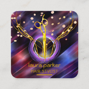 Carte De Visite Carré Styliste de cheveux Ciseaux or Purple Moon Salon