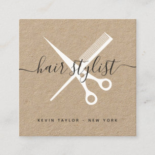 Carte De Visite Carré styliste de ciseaux blancs kraft moderne