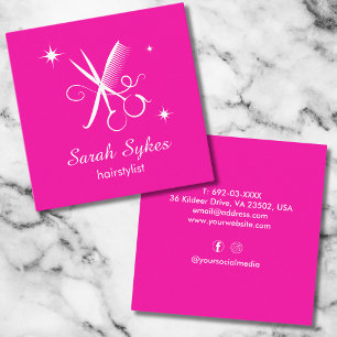 Carte De Visite Carré Stylo Cheveux moderne Ciseaux Barber Hot rose
