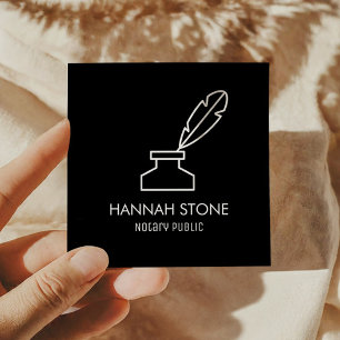 Carte De Visite Carré Stylo Quill Minimaliste Outline Notaire Public Sim