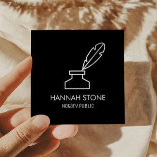 Carte De Visite Carré Stylo Quill Minimaliste Outline Notaire Public Sim