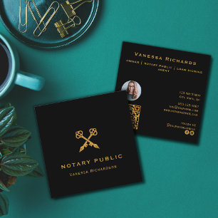 Carte De Visite Carré Stylos croisés Noir & Or Professionnel Code QR