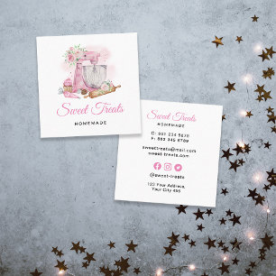 Carte De Visite Carré Sucre Traitements Boulangerie rose