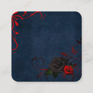 Carte De Visite Carré Suède bleu avec roses noires et rouges, défilement