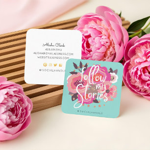 Carte De Visite Carré Suivez Mes Histoires Instagram Floral Social Media
