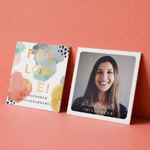 Carte De Visite Carré Suivez-moi, Aquarelle minimale et Abstraite