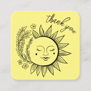 Carte De Visite Carré Sun Floral Boho MERCI élégant QR Code Jaune