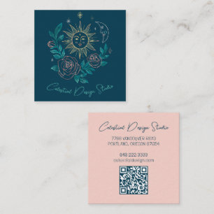 Carte De Visite Carré Sun Moon & Rose Magique Boho Colorful CUSTOM QR