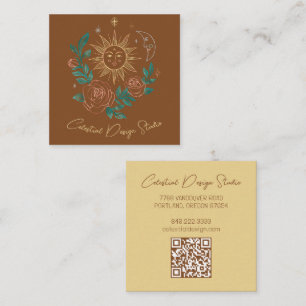 Carte De Visite Carré Sun Moon & Rose Magique Boho Earthy CUSTOM QR
