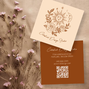 Carte De Visite Carré Sun Moon & Roses Magique Boho Terrien CODE QR PERS