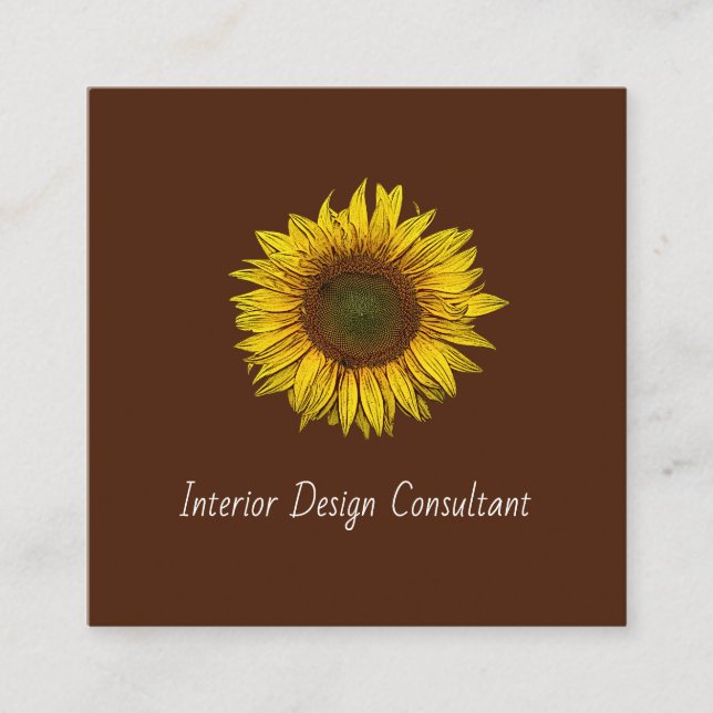 Carte De Visite Carré Sunflower QR code Interior Designer Rustic Brown (Devant)
