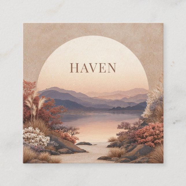 Carte De Visite Carré Sunset Lake Landscape Peach Semicircle Geometric (Devant)