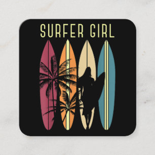 Carte De Visite Carré Surfer Girl Surf Surf Femmes Filles Surf une fois