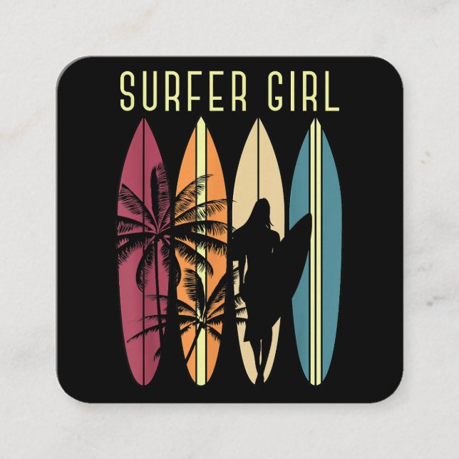 Carte De Visite Carré Surfer Girl Surf Surf Femmes Filles Surf une fois (Devant)