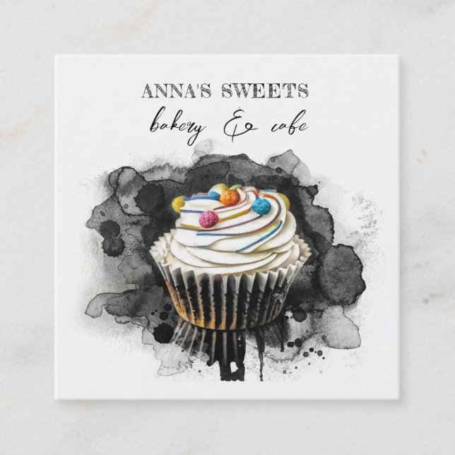 Carte De Visite Carré *~* Sweet Shop Bakery QR Social Media (Devant)